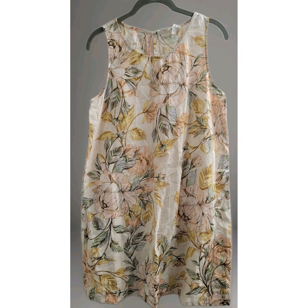 Nicole Miller New York 100% Linen Floral Shift Dress Sz Small A-Line Sleeveless